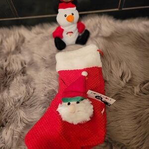 Red Santa Christmas Stocking with Snowman Plush